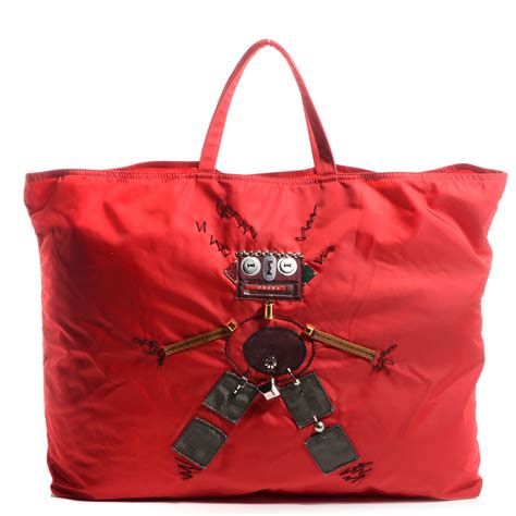 robottino prada|PRADA Tessuto Nylon Robot Tote Red 72216 .